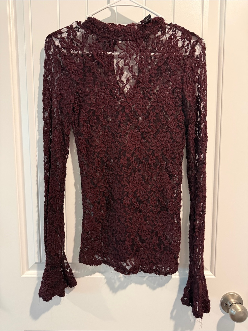 Forever 21 Burgundy Floral Lace Long-Sleeve Top